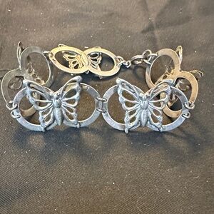 Vintage Sterling Silver Butterfly Link Statement Bracelet - 14.9g